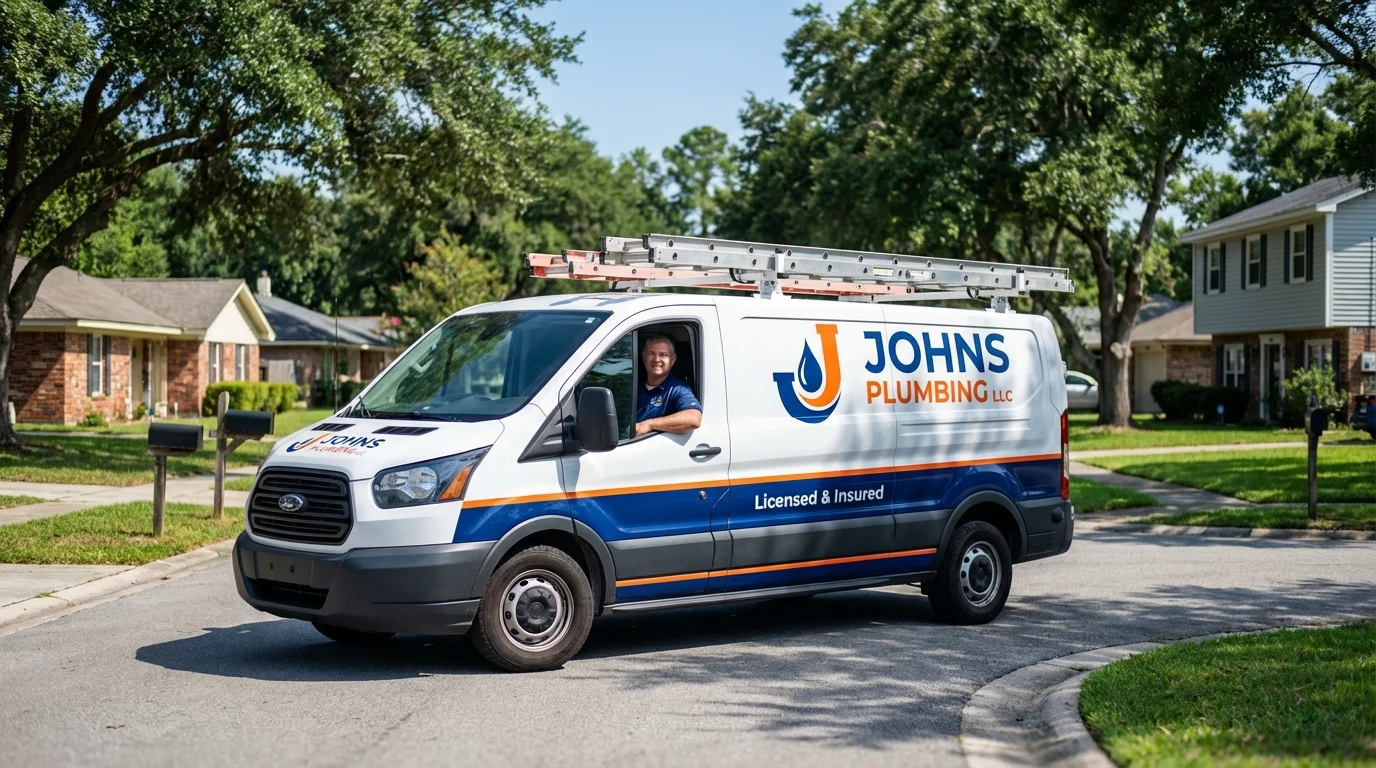 Johns Plumbing LLC service van in Plymouth, MI