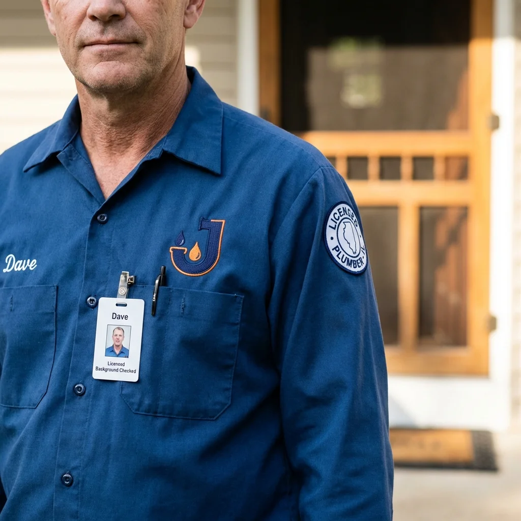 Licensed plumber showing ID badge in Plymouth, MI