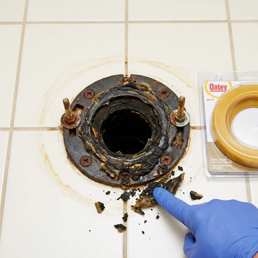 Failed wax ring showing water seepage at the base of a toilet in a Plymouth, MI home